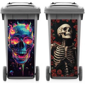 KAL-Autocollants De Cr&acirc;ne Et Rose De Poubelle &Agrave; Roulettes Autocollant D&eacute;coratif De Poubelle Autocollants De Cr&acirc;ne Et Rose De Poubelle Pour D&eacute;corations De Poubelles - Neuf