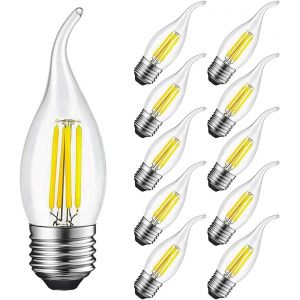 Ampoule Flamme Led E27 4w Equivalent 40w 400lumen, Blanc Froid 6500k, Ampoule Bougie Led E27 Pour Lustres, Lustres En Cristal, Luminaires Décoratifs, Non-Dimmable, Verre, Lot De 10 - Neuf