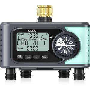 Programmateur Arrosage 4 Voies, Minuteur Arrosage Automatique avec Retard de Pluie/Irrigation Manuelle, pour Serre, Pelouse et Jardin - Neuf