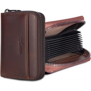 Portefeuille Pour Cartes De Cr&eacute;dit Pour Homme Et Femme,Protection Rfid,&Eacute;tui Pour Cartes Pour Homme Pour 9 &Agrave; 11 Cartes,Fermeture &Eacute;clair En Cuir V&eacute;ritable,Mini Portefeuille,Caf&eacute;, - Neuf