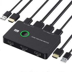 Commutateur KVM 2 ports Bo&icirc;tier compatible USB et HDMI pour 2 ordinateurs - Neuf