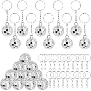 20 Pi&egrave;ces Mini Boule A Facette Anneau Porte Cl&eacute;,3cm Mini Boule Disco Anneau De Porte-Cles,Ann&eacute;es 70 Argent Boule A Facette Chainette Porte Cl&eacute;,Disco Ball Porte Clef Pour No&euml;l Party Deko - Neuf
