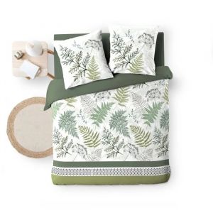 Housse De Couette + 2 Taies Gaze De Coton 220 X 240 Cm Verveine - Neuf