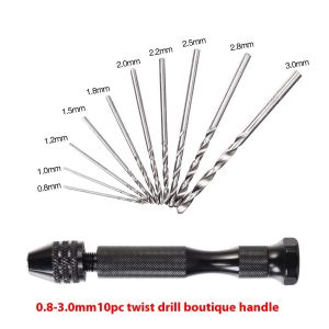 Jeu de 11 pi&egrave;ces d'&eacute;tau &agrave; broches avec perceuse manuelle et 10 mini forets h&eacute;lico&iuml;daux - Neuf