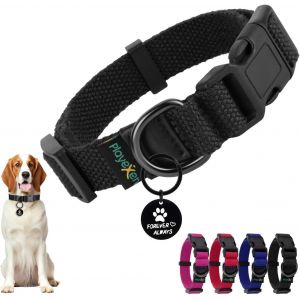 Eryi-Collier Chiot, Collier Pour Chien En Coton Doux, Collier Chat Anti Étranglement Réglable, Collier Accessoires Avec Médaille Amovible Pour Chiot Petit Animal Moyen Grande, 25-40/2,0cm (S), Noir - Neuf
