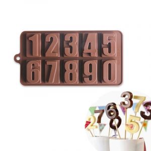 Moule à chocolat en silicone en forme de chiffres - Moule à glaçons - Moule à chocolat - Fondant - Numéro - Anniversaire enfant - Alphabet - Décoration de gâteau - Couleur : Marron - Neuf