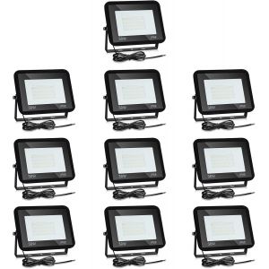 Projecteur Led, 10x 100w 900lm Super Lumineux, Projecteur Blanc Lumière Du Jour 6000k, Ip66 Éclairage Extérieur Étanche Idéal Pour Jardin Terrain De Sport Garage [Classe Énergétique A++] - Neuf