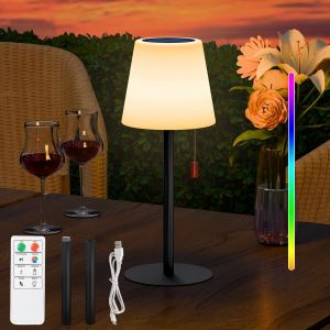 Tianyi-Lampe De Table Solaire Exterieur Avec Télécommande Lampe De Table Solaire 8 Couleurs Dimmable Rechargeable Lampe De Table Sans Fil Pour Jardin Patio Terrasse - Neuf