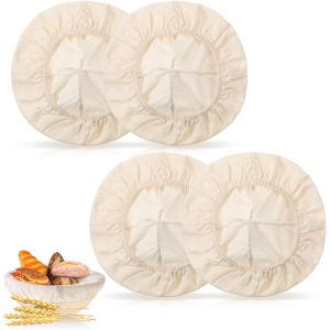 Subzonal-Oruola Lot De 4 Housses De Protection Pour Bol De 25,4 Cm Pour Prot&eacute;ger Le Pain, En Coton Naturel Et Rotin Pour Boulangerie, P&acirc;tisserie &Agrave; La Maison - Neuf