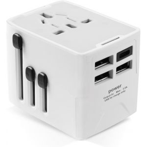 KALANKA-Adaptateur Voyage Universel, Adaptateur de Prise avec 3 USB et 1 Type C, Double Fusibles Adaptateur International vers USA, EU, UK, AUS, Plus de 200 Pays (Blanc) - Neuf