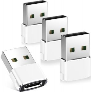 TRAHOO-Adaptateur USB vers USB C 4Pack,Type C Femelle to USB A M&acirc;le Convertir Chargeur pour iPhone 17 16 15 14 13 12 Pro Max,AirPods 3,iPad 10 Air 4 5 Mini 6 7,Samsung S24 S23 A55 A54,Z Fold Flip - Neuf