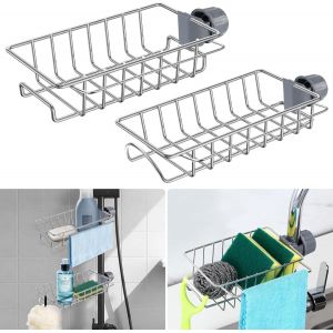 ERYI-Lot De 2 Porte Eponge Evier Cuisine, Support De Douche, Étagères De Douche Suspendues Pour Rail De Douche 15-25 Mm, Organisateur Evier Pour Évier De Cuisine Et Douche De Salle De Bain - Neuf