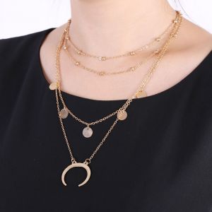 Collier Multicouche Tendance Pour Femme, Pendentif Chaine De Clavicule (Or) - Neuf