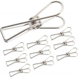 Clip creux à ressort en métal,Pince à linge queue de poisson en métal,Clips utilitaires polyvalents,Inoxydable,Placage,Vêtements,Chaussettes,Documents,Factures(Argent,10 pièces) - Neuf