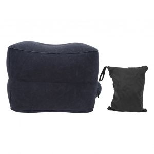 Oreiller Repose-Pieds Gonflable à Deux Couches Avec Valve D'air Unique Flocage En Pvc Portable RéDuisant La Fatigue En Avion Pour Bureau, Maison, Train, Voyage, Bleu Foncé - Neuf