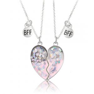 2pcs Amiti&eacute; Pendentif Collier,Bff Collier Pour 2 Filles,Meilleurs Amis Filles Collier,Collier Aimant&eacute;e,Cadeau D'anniversaire Pour Les Meilleurs Amis - Neuf
