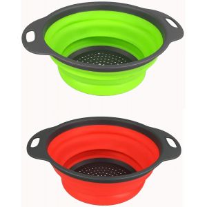Écumoire en silicone pliable 2 pièces - Écumoire pliante pour pâtes, légumes et salades, égouttoir multifonctionnel compact de 24 x 24 cm - Neuf