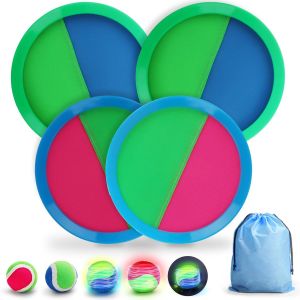 Kal-Raquette De Plage, Lumineuse Jeu De Balle Velcro Pour Enfants, Jeux Catch Ball Et Toss Plage Avec 4 Raquettes Et 4 Balles, Raquette Scratch Jeux Pour Enfants Jardin Piscine Exterieur - Neuf