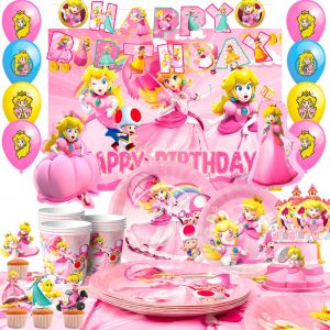 Décorations D&#39;anniversaire Princesse Pêche Décorations de Fête D&#39;anniversaire Mario Assiettes de Vaisselle de Fête D&#39;anniversaire - Neuf