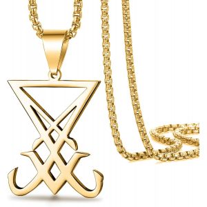 Kal-Sigil De Lucifer Collier Pour Hommes Femmes En Acier Inoxydable Symbole Satanique Sceau De Satan Lucifer Pendentif Collier Diable Démon Bijoux Cadeau - Neuf