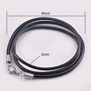 Trahoo-Collier De Chaîne De Corde En Cuir Noir, 45/60cm Corde Tressé Collier,Noir Cordon Cuir Pour Pendentif Homme Femme - Neuf