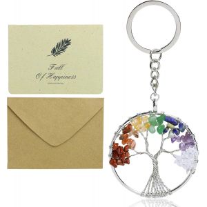 Kal-Porte-Clés Arbre De Vie En Cristaux De 7 Chakras - Pendentif Rond Pour Femme - Arbre De Vie - Bijoux Avec Carte Pour Bonheur Et Harmonie, Seven Colors, S - Neuf