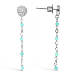 Boucles D'oreilles Argent Pendantes Rondes Pierres Amazonite - Neuf
