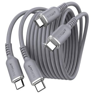JGD-Cable USB C vers USB-C en Silicone, 1.5M*2 100W Cable USB c Charge Rapide, Cable Type C pour iPhone 17/16 Pro Max, Galaxy S24, Google 8 Pro, iPad Pro/Air, Xiaomi, MacBook Pro 2020-Gris - Neuf