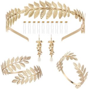 Parure De Bijoux Pour Femmes Feuilles De Laurier Romain Diadème Peigne À Cheveux Manchette Pendentif Boucles D'oreilles Déesse Grecque Parure Bijoux Accessoires - Neuf