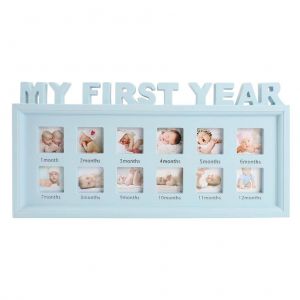 HJLIAN Cadre photo ??Ma premiere annee?? en plastique pour nouveau-ne, 12 compartiments, souvenir de bebe - Neuf