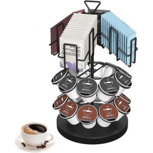 Support Pour Capsules De Café Carrousel À 3 Niveaux Pour Capsules 360 Degrés Rotable Porte-Capsule De Café Pour 20 Capsules Et 40 Sachets De Thé Etagère En Métal Noir - Neuf