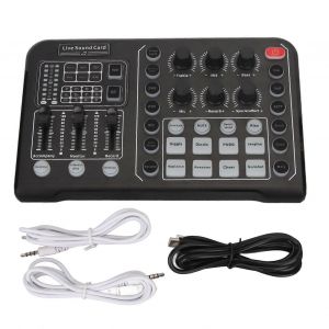 Prise en charge de la carte son en direct Bluetooth 48V Large diaphragm Noise Cancelling Sound Mixer Board avec 15 effets sonores pour téléphone - Neuf