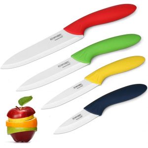 Oayew-Ensemble De 4 Couteaux Chef De Cuisine C&eacute;ramique Multicolores Avec Lame Professionnelle Ultra Tranchante, R&eacute;sistante Aux Taches Et Gaines &Eacute;tuis Pour La Pr&eacute;paration Des L&eacute;gumes, Fruits Et Pain - Neuf