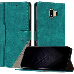 KAL-&Eacute;tui Pour Samsung Galaxy J4 2018, Housse En Cuir Pu Avec [Protection Antichoc Tpu] [Fonction Support] [Porte-Cartes ] Antichoc Magn&eacute;tique Coque Pour Galaxy J4 2018 - Vert - Neuf