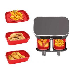 Ensemble de 2 friteuses &agrave; air en silicone, certifi&eacute;es FDA, pliables, rouges - Neuf