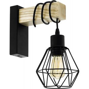 Subzonal-Applique Murale Int&eacute;rieure Townshend 5, Luminaire D&iquest;Int&eacute;rieur Au Design Vintage Et Industriel, Lampe Retro En Acier Noir Et Bois, Certifi&eacute; Fsc, Douille E27 - Neuf