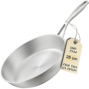 Checarzhn--No1-Poêle Inox 28 Cm - Induction Et Tous Feux - Idéal Pour Frire Et Rôtir - Cuisson Professionnelle - Sans Revetment - Neuf