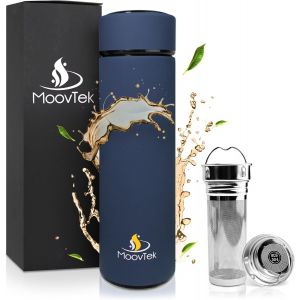 Bouteille Infuseur À Thé Isotherme 400 Ml & Fruits Extra Long Pour Infusion Sans Bpa Pour Travail, École, Bureau, Theiere Portable Randonnée Et Voyage (Bleu Océan) - Neuf
