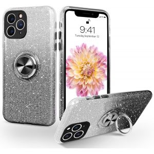 Kal-Coque Iphone 12 Pro Max Avec Anneau Rotatif 360° Support De Voiture Magnétiqu, Paillettes Scintillantes Brillantes Etui Protection À Anti-Rayure Antichoc Housse Pour, Dégradé Noir - Neuf