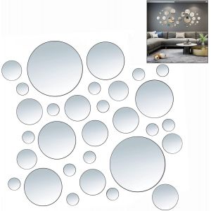 30 Pi&egrave;ces Miroirs Muraux Rond,3D Miroir Stickers Muraux Autocollants D&eacute;coratifs Amovibles D&eacute;coration D'Int&eacute;rieur - Neuf