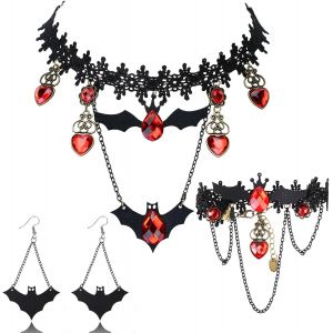Bijoux Gothiques Collier Ras Du Cou En Dentelle Noire Bracelet En Dentelle Noire Bracelet En Dentelle Noire Accessoires Vampire Gothique Pour La Fête Halloween Des Vampires Victoriens - Neuf