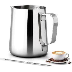 Pot À Lait-350ml Café Au Lait Cappuccino Pichet A Lait Inox Pour Faire Mousser Le Lait Avec Stylo Décoratif Pour Le Café La Mousse De Lait - Neuf