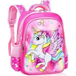 Sac a Dos Licorne Sac à Dos de Filles Rose Sac à Dos pour Enfants Grande Capacité Imperméable Sac de Voyage pour des étudiants de Plein air Utilisation Quotidienne,24x16x38cm - Neuf