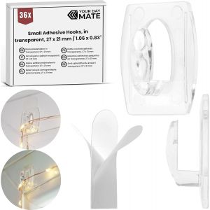 Petits crochets adhésifs,36 pcs,Transparent,27 x 21 mm,crochets pour guirlandes lumineuses,décoration,câbles,suspensions lumineuses,clips adhésifs pour câbles,mini-crochets - Neuf