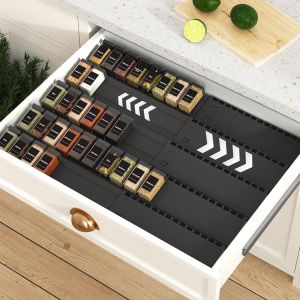 TIANYI-Rangement epices tiroir 5 niveaux,Organisateur Porte &eacute;pices pour extensible de 33 cm &agrave; 62 cm,insert etagere epices cuisine texture mate,Avec bosses antid&eacute;rapantes - Neuf