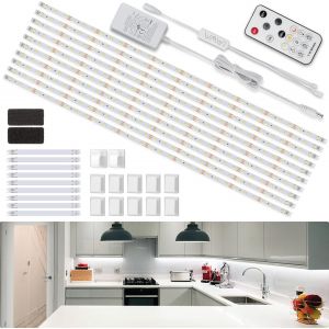 Ruban Led Blanc Froid 5m, Bande 12v Cuisine Avec Télécommande Et Prise, Kit D'éclairage À Intensité Variable Sous Armoire Pour Meubles, Escalier, Placard, Étagère, 300 Leds 6500k - Neuf