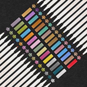 Kalanka-30 Couleurs Marqueur Metallique, Pointe Fine Feutre Metallique Feutres Paillettes Stylo Blanc Pour Papier Noir, Scrapbooking, Diy Album, Stylo Feutre Pour Cahiers - Neuf