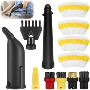 Lot de 12 accessoires pour nettoyeur vapeur K&auml;rcher Easyfix SC1 SC2 SC3 SC4, buse manuelle, kit de rechange avec buse allong&eacute;e, brosse ronde, brosse &agrave; joints, chiffons en microfibre, grattoir pour - Neuf