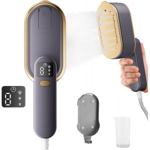 MEVRONISSHOP-Fer &agrave; vapeur de voyage avec &eacute;cran LCD, 10S, chauffage rapide, 2000 W, avec poign&eacute;e rotative &agrave; 180&deg;, d&eacute;froisseur portable, 3 niveaux de vapeur pour les voyages, la maison, le bureau (Gris - Neuf