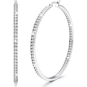 Kalanka-Creoles Acier Inoxydable Boucles D'oreilles Femme Cr&eacute;oles Zircon Cubique Creoles Plaqu&eacute; Or/Or Rose/Argent Femme 40mm/50mm/60mm - Neuf